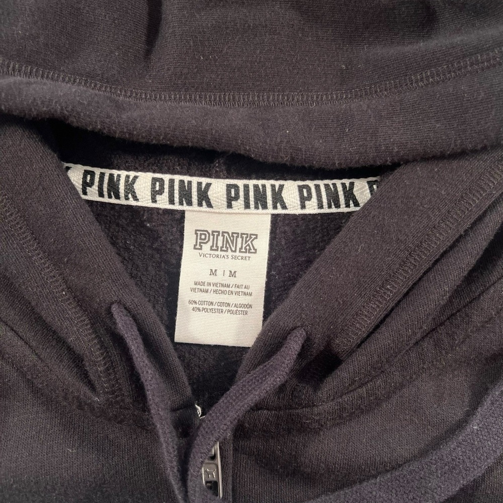 Victoria's Secret PINK Black Full Zip Hoodie Sweatshirt Women's Medium - Picture 2 of 10